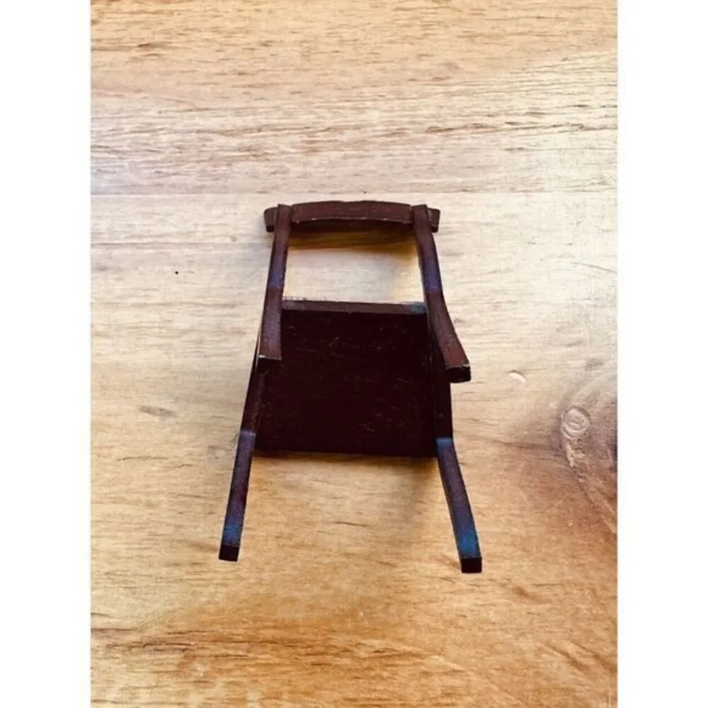 Dollhouse‎ Miniature Handcrafted Chair With Plaid Cushion Furniture
